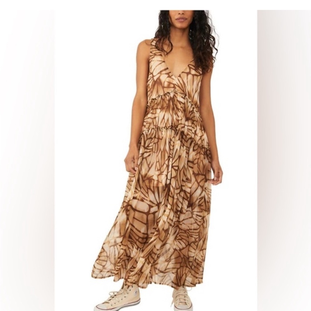 🔥NWT Free People Elegant Brown Patterned Maxi Dress